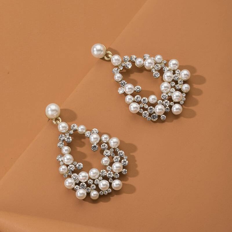 

Rhinestone Faux Pearl Drop Earrings, White