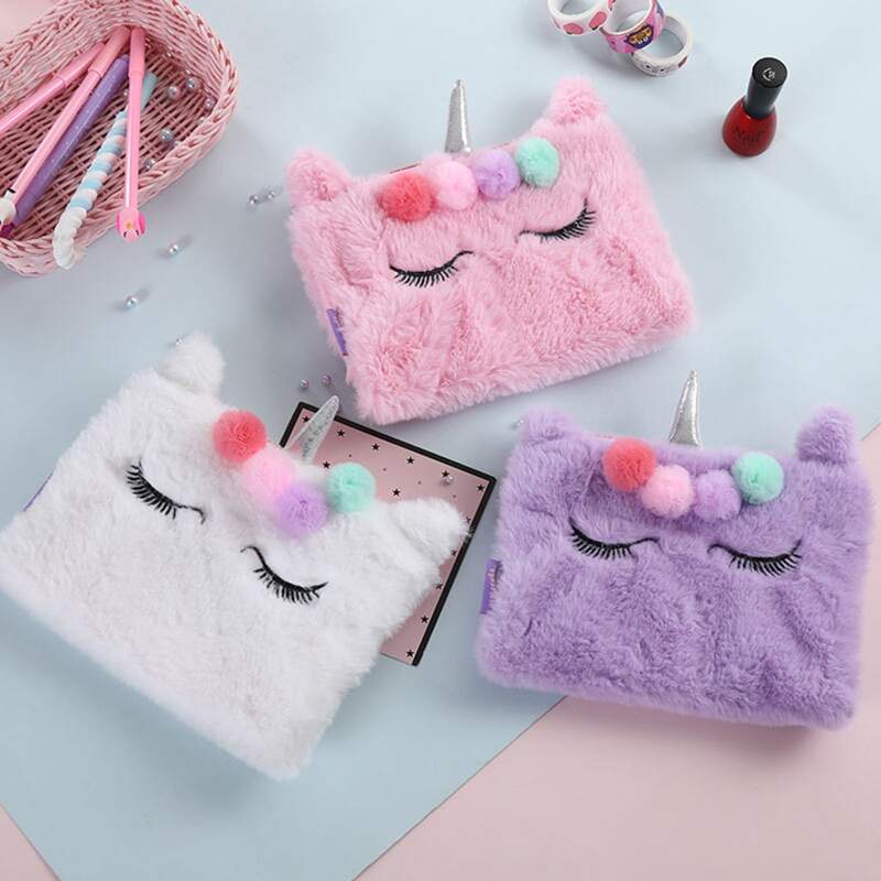 

1pc Plush Cartoon Pencil Case, Multicolor