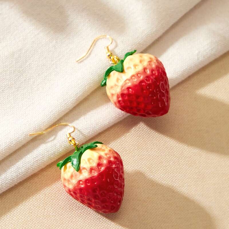 

Strawberry Charm Drop Earrings, Red