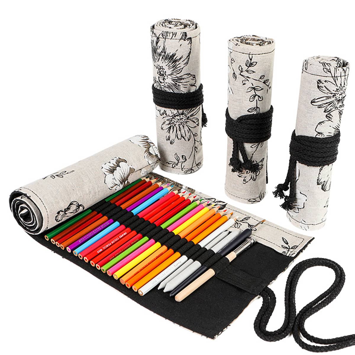 

1pc Leaf Print Roll Pencil Case, Multicolor