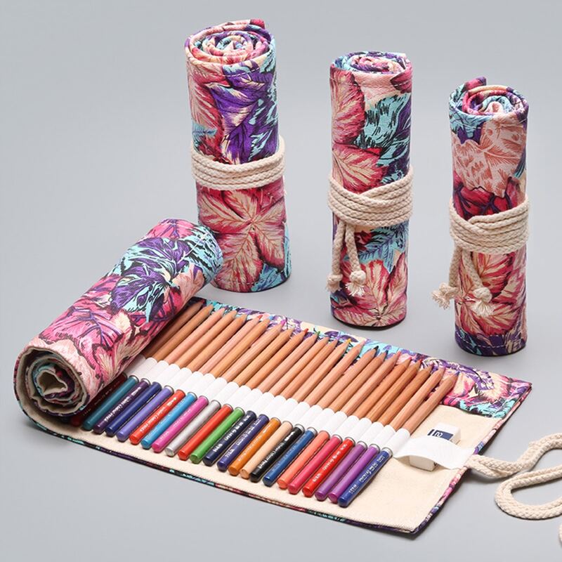 

1pc Leaf Print Roll Pencil Case, Multicolor