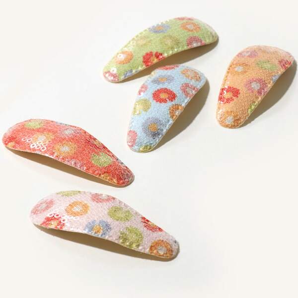 

5pcs Girls Floral Pattern Hair Clip, Multicolor