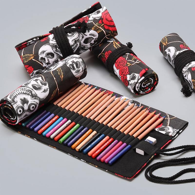 

1pc Skull Print Roll Pencil Case, Multicolor