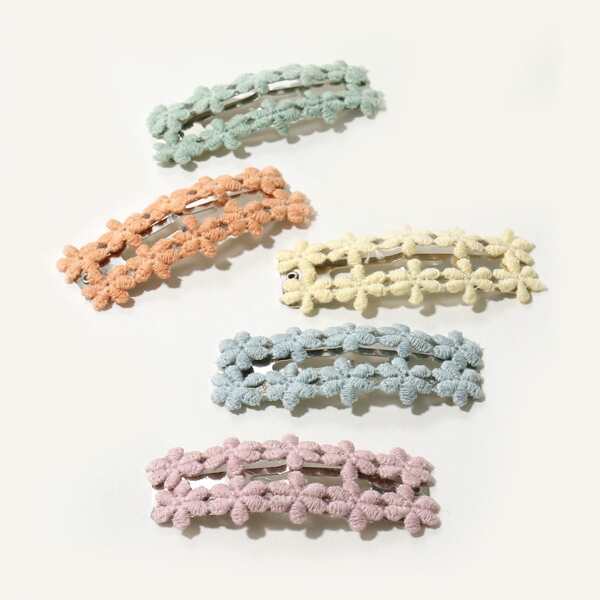

5pcs Girls Flower Decor Hair Clip, Multicolor