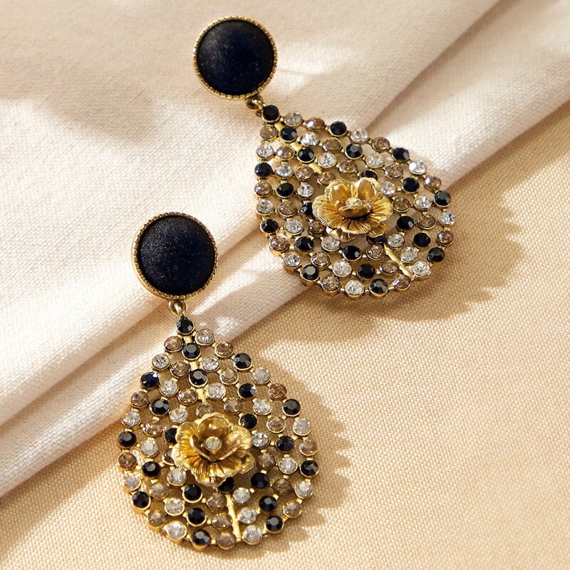 

Rhinestone Engraved Drop Earrings, Multicolor