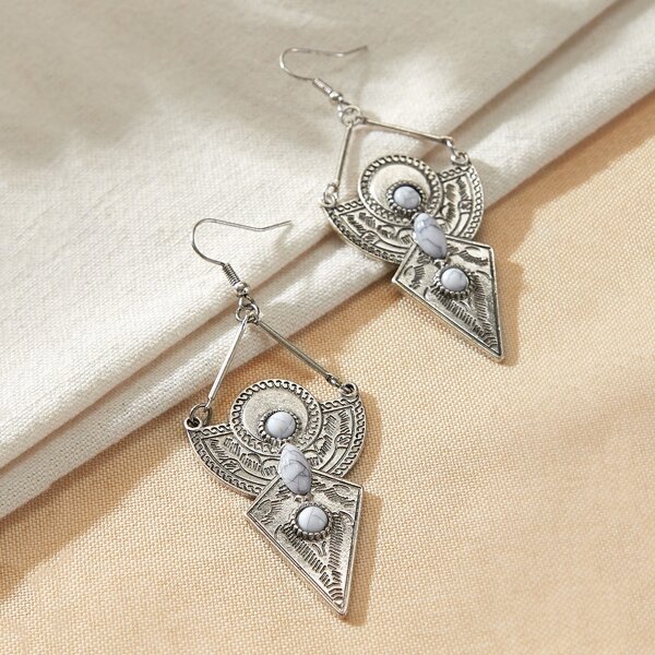

Tribal Design Drop Earrings, Silver