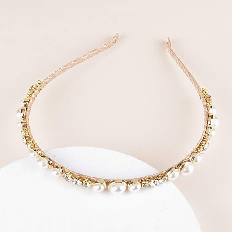 

Rhinestone Engraved Hair Hoop, Beige