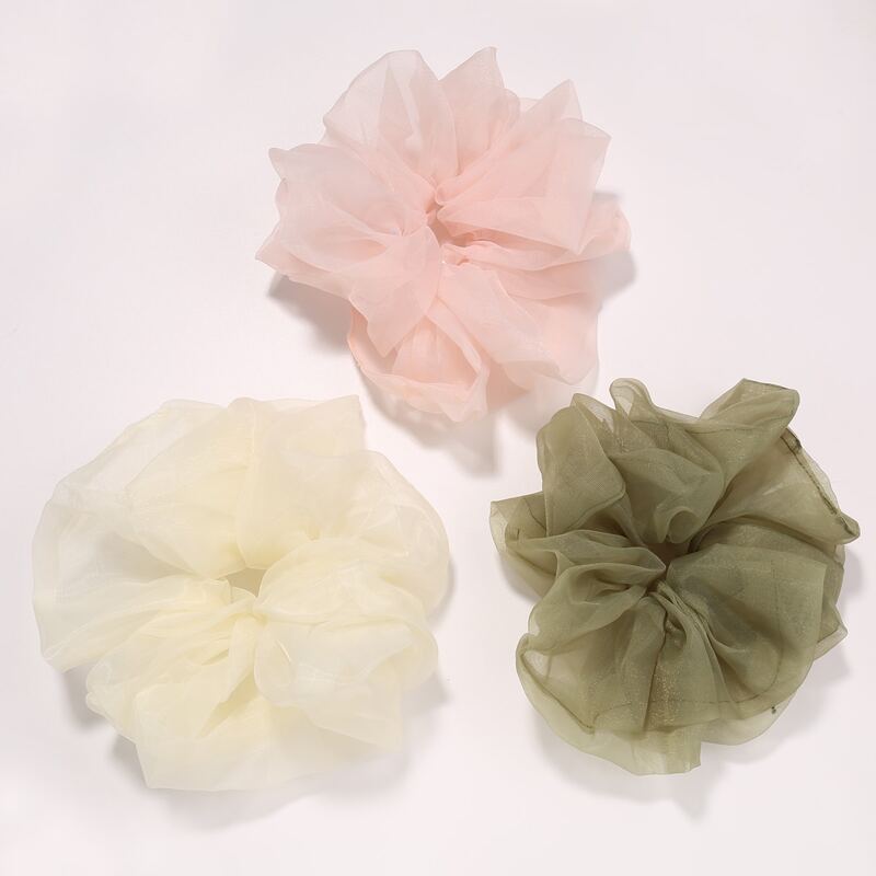 

3pcs Solid Mesh Scrunchie, Multicolor