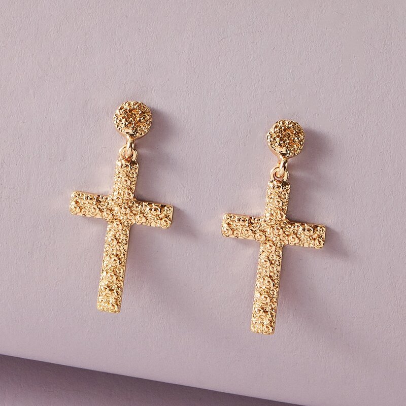 

Cross Charm Drop Earrings, Gold