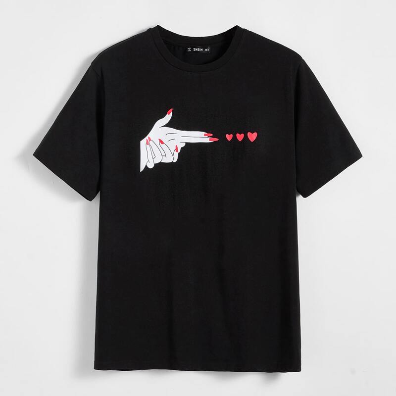 

Guys Hand and Heart Print Top, Black