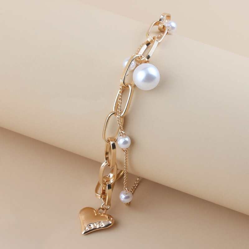 

Heart Charm Layered Bracelet, Gold