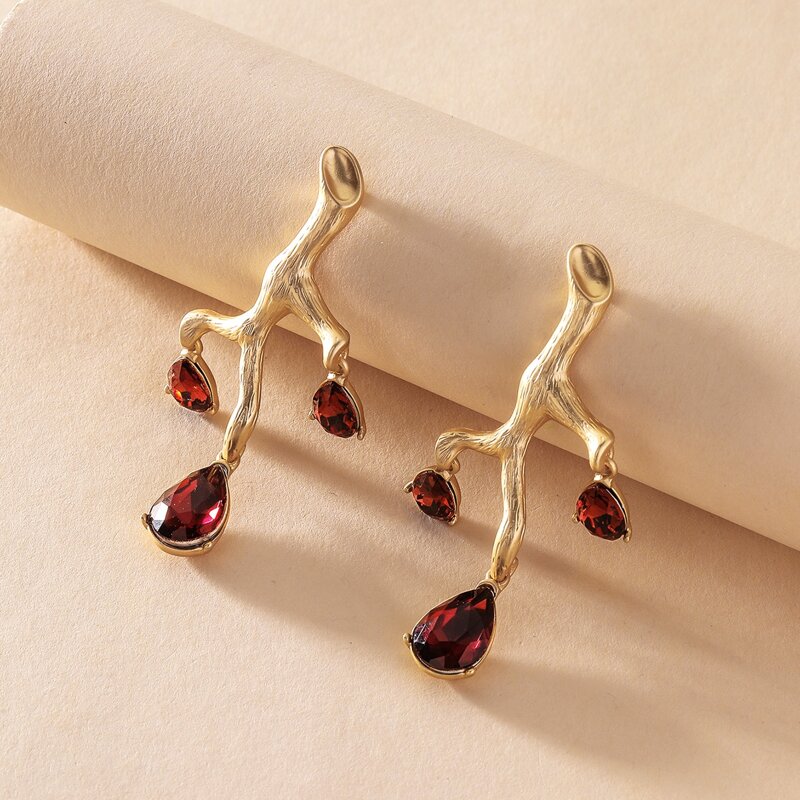 

Gemstone Engraved Stud Earrings, Red