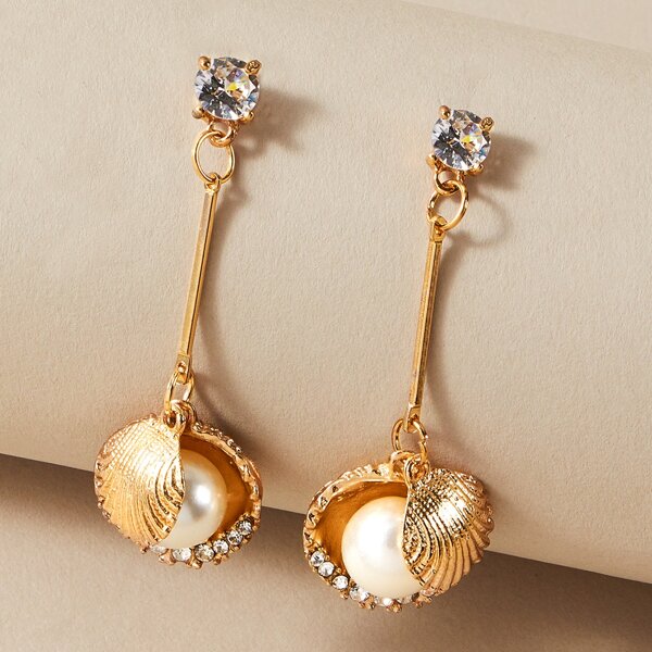 

Серьги-подвески с искусственным жемчугом 1 пара, Золотистый