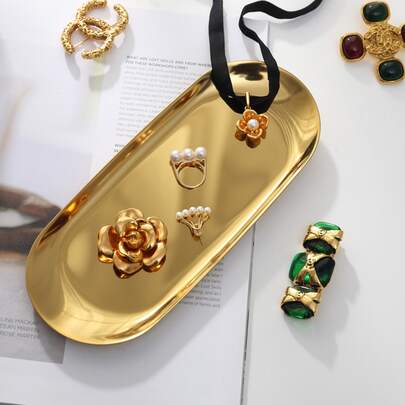 Khay đựng đồ trang sức hình bầu dục, Khay trưng bày đồ trang sức bằng thép không gỉ màu vàng cho gia đình, Quà tặng cho ngày tựu trường
