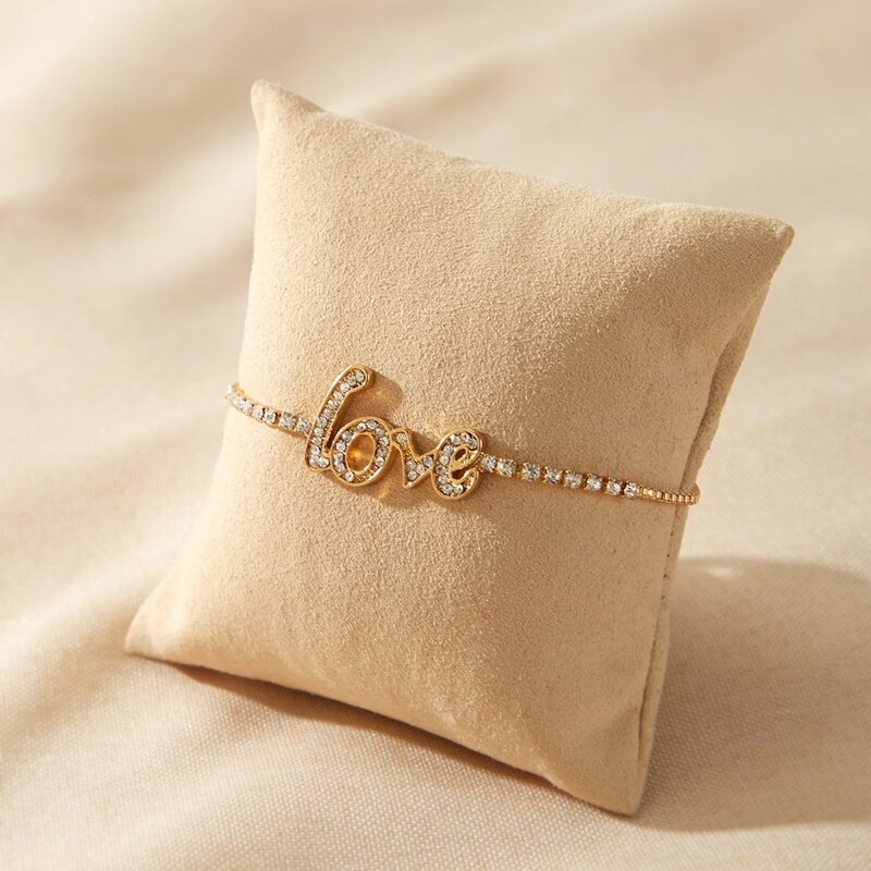 

1pc Rhinestone Engraved Letter Design Bracelet, Silver