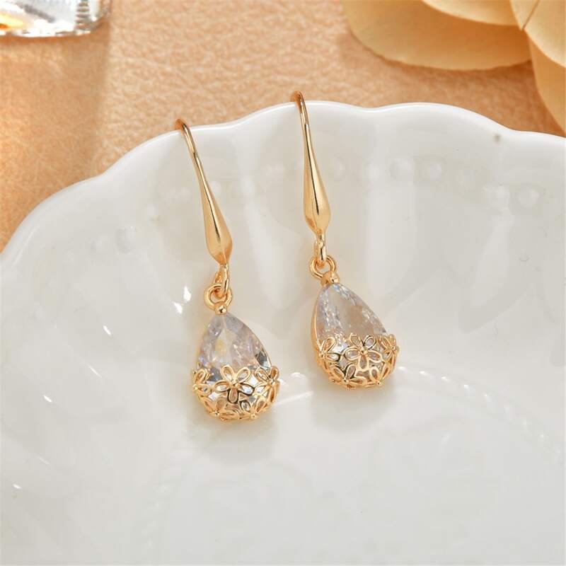 

Gemstone Engraved Drop Earrings, Gold