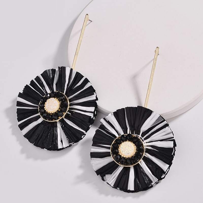 

Round Charm Drop Earrings, Black