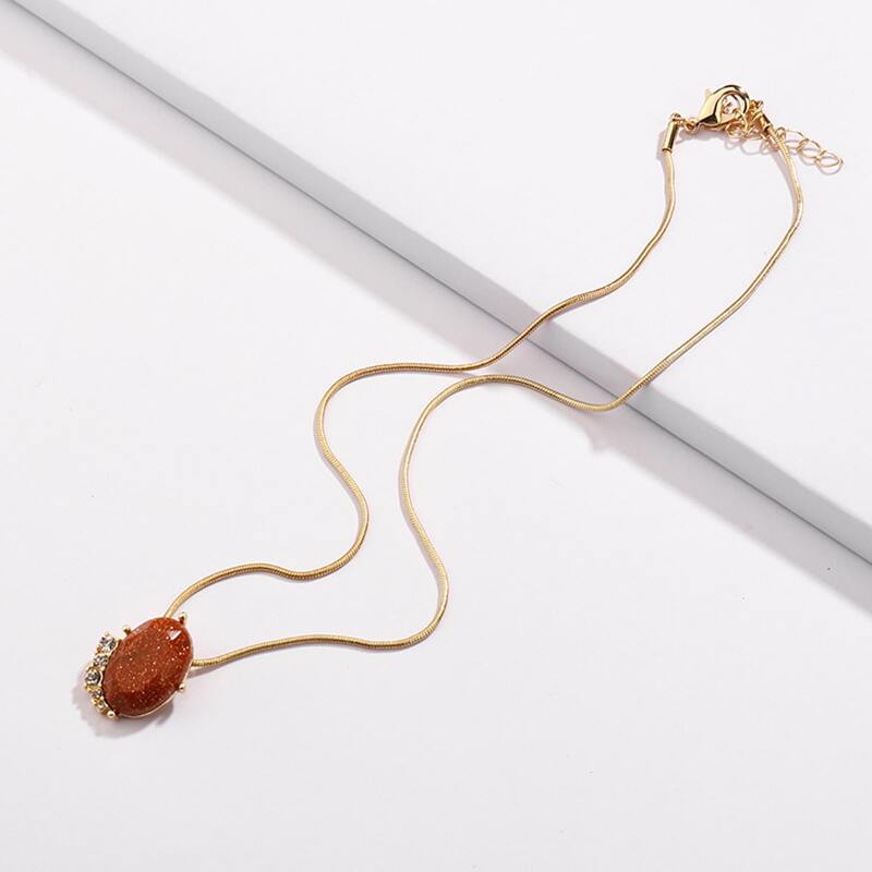 

Natural Stone Charm Necklace, Brown