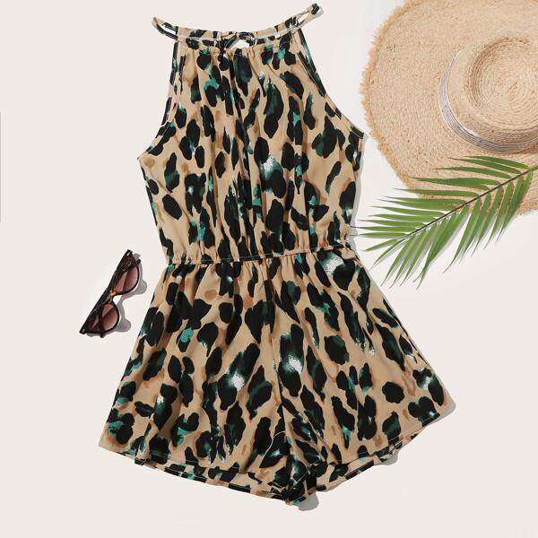 

Allover Print Tie Back Halter Romper, Multicolor