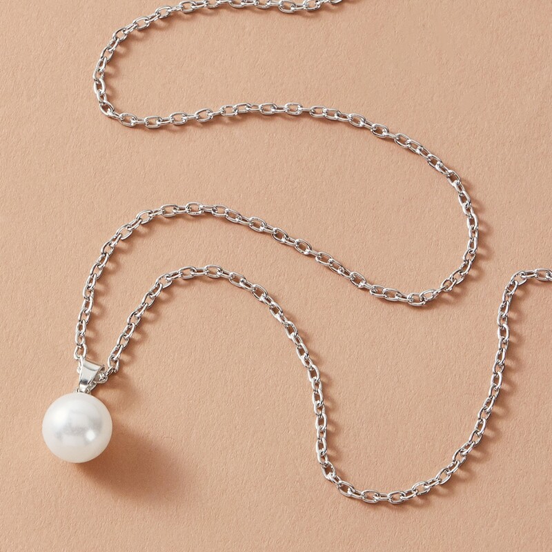 

Faux Pearl Charm Necklace, Silver