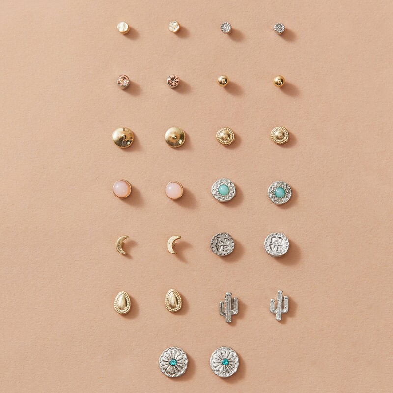 

13pairs Rhinestone Decor Stud Earrings, Multicolor