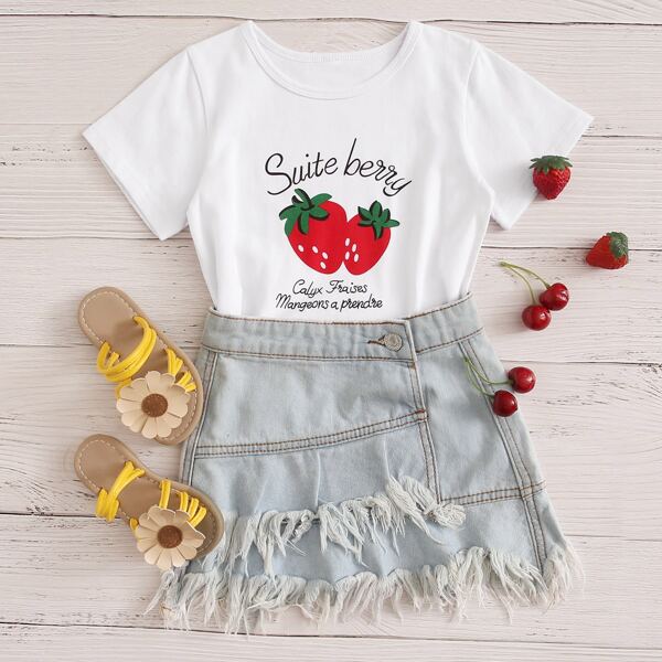 

Toddler Girls Strawberry And Slogan Graphic Tee, White