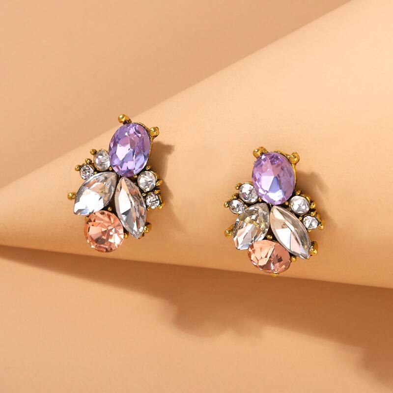 

Gemstone Engraved Stud Earrings, Multicolor