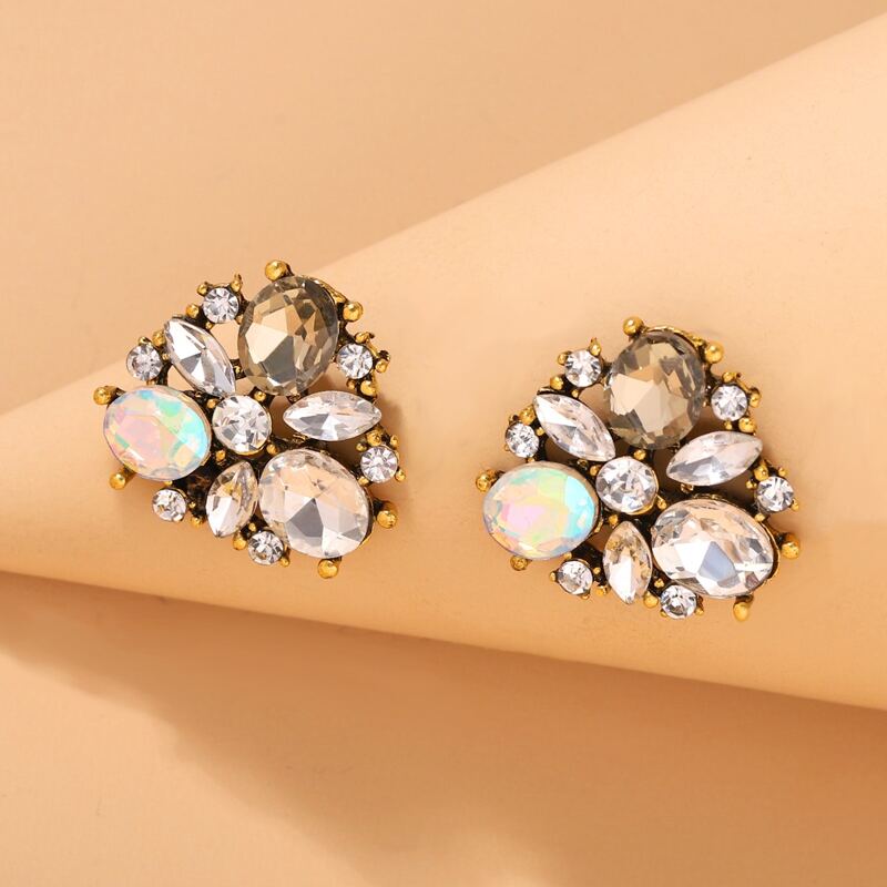 

Gemstone Engraved Stud Earrings, Multicolor