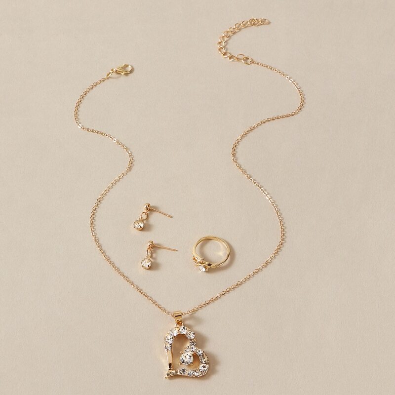 

4pcs Rhinestone Decor Jewelry Set, Gold