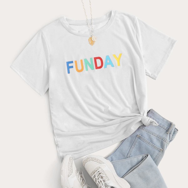 

Plus Letter Graphic Round Neck Tee, White