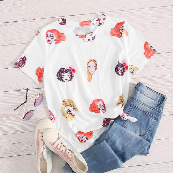 

Cartoon Figure Graphic Tee, White