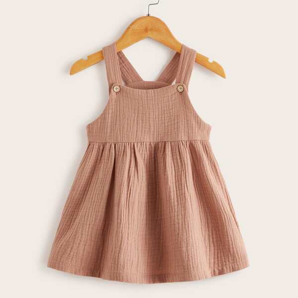 

Baby Girl Solid Textured Pinafore, Brown