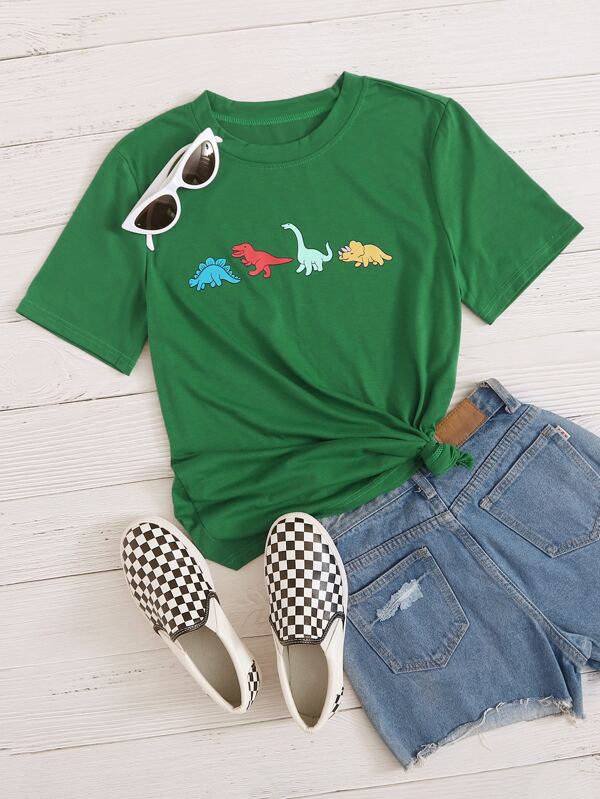 Dinosaur Print Round Neck Tee | SHEIN UK