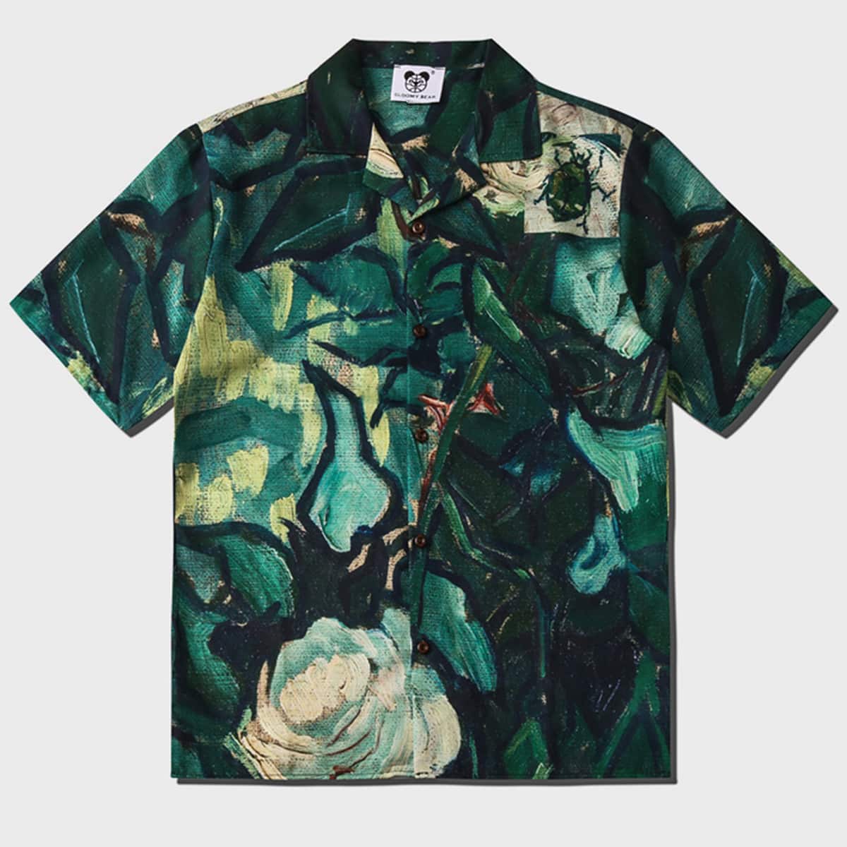 

Guys Art Painting Print Button Front Shirt, Green