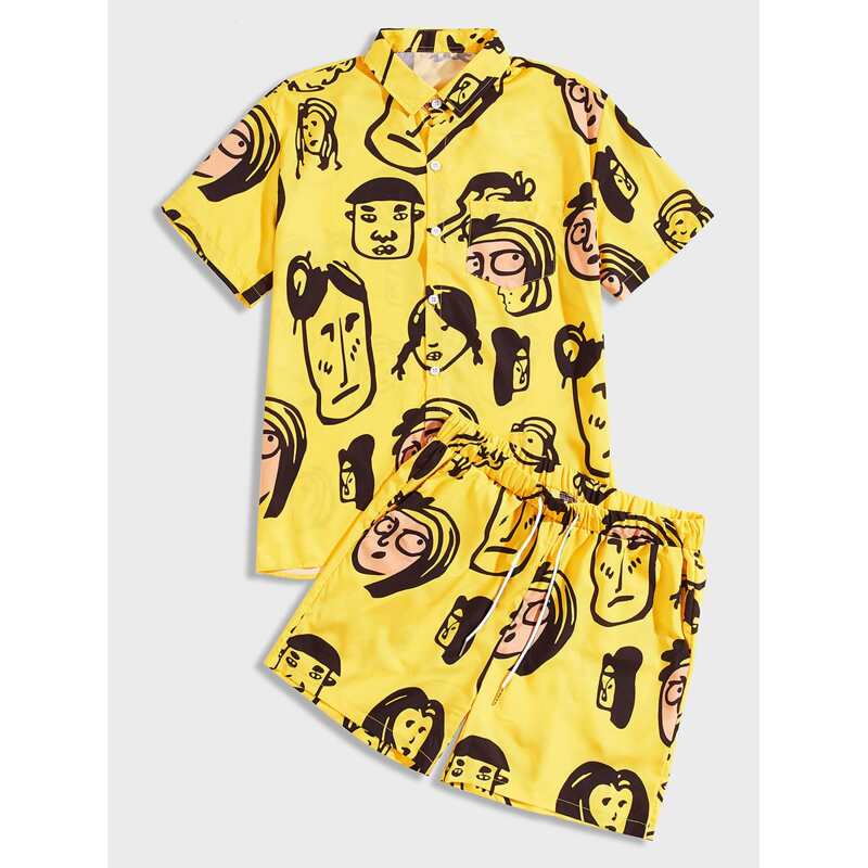 

Guys Figure Graphic Shirt With Shorts, Yellow
