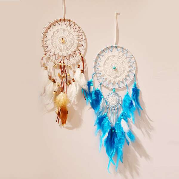 

1pc Feather Decor Dream Catcher, Multicolor