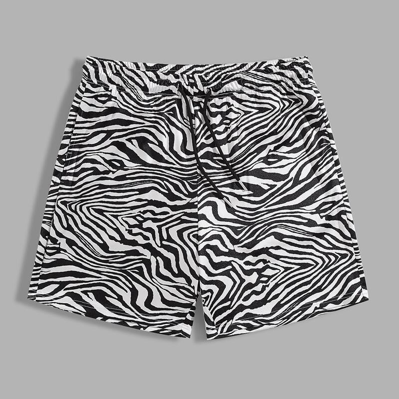 

Guys Drawstring Waist Zebra Striped Shorts, Black and white