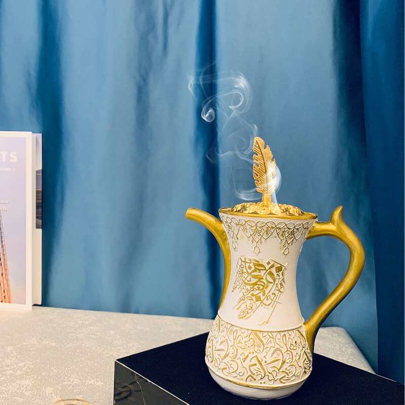 

Teapot Shaped Embossed Incense Burner, Gold