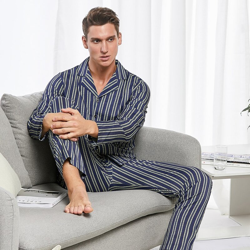 

Guys Vertical Stripe Shirt & Pants PJ Sets, Navy blue
