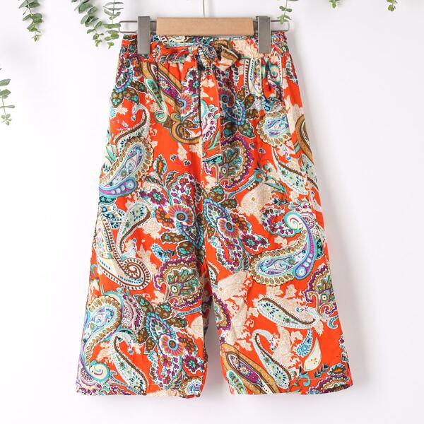

Girls Paisley Print Drawstring Waist Pants, Multicolor