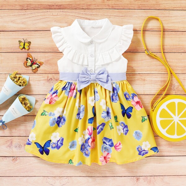

Toddler Girls Bow Front Floral Print Dress, Multicolor