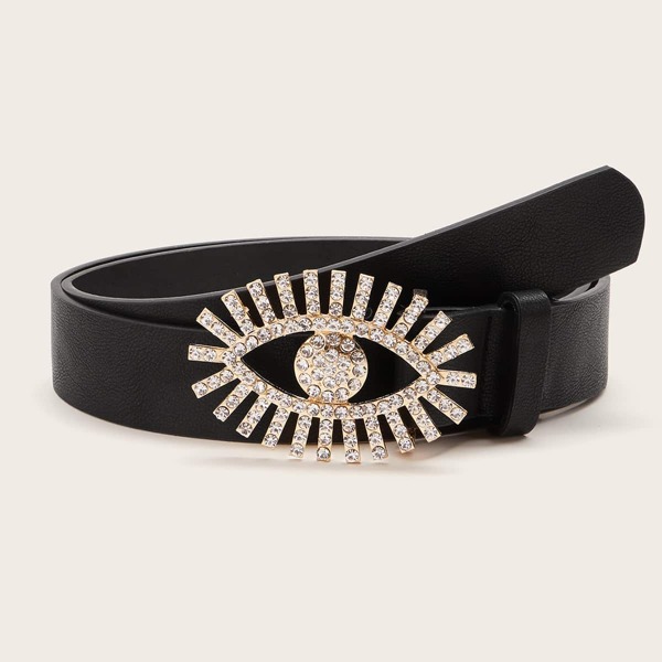 

Rhinestone Decor Eye Buckle Belt, Black
