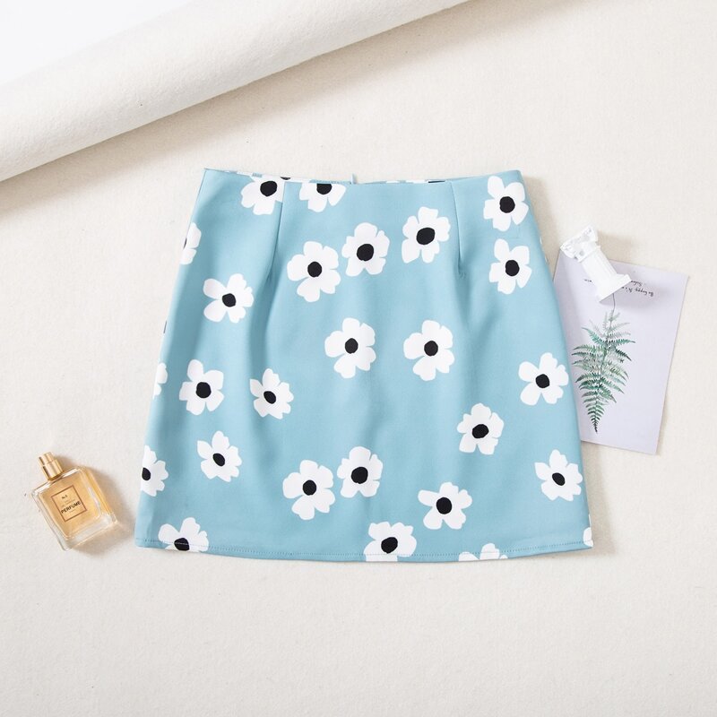 

Floral Print Zip Back Skirt, Blue