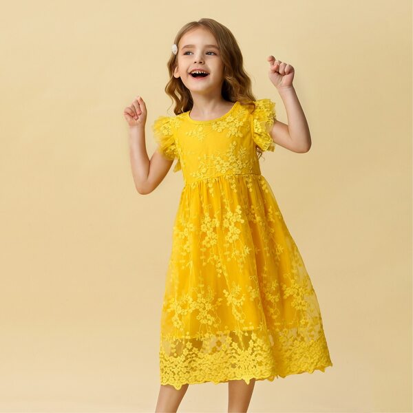 

Toddler Girls Eyelet Embroidery Bow Back A-line Dress, Yellow
