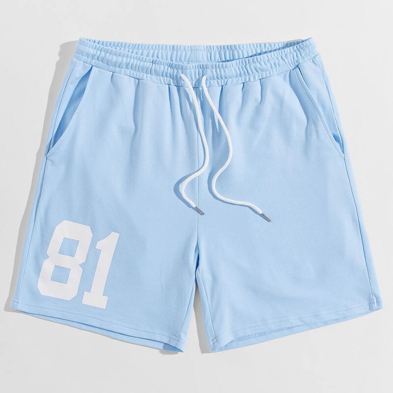

Guys Drawstring Waist Number Print Sweat Shorts, Blue