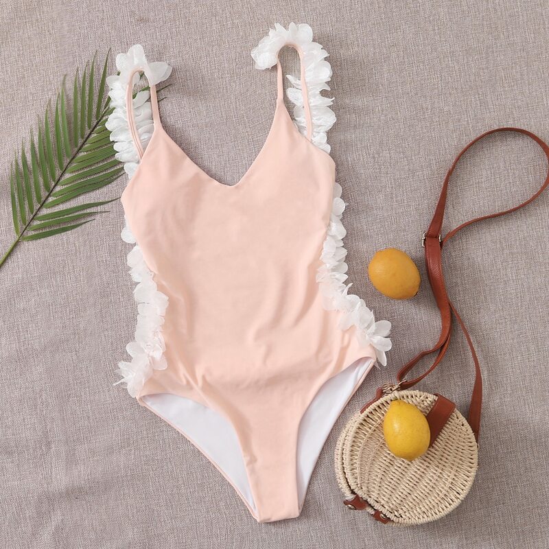 

Appliques One Piece Swimsuit, Pink