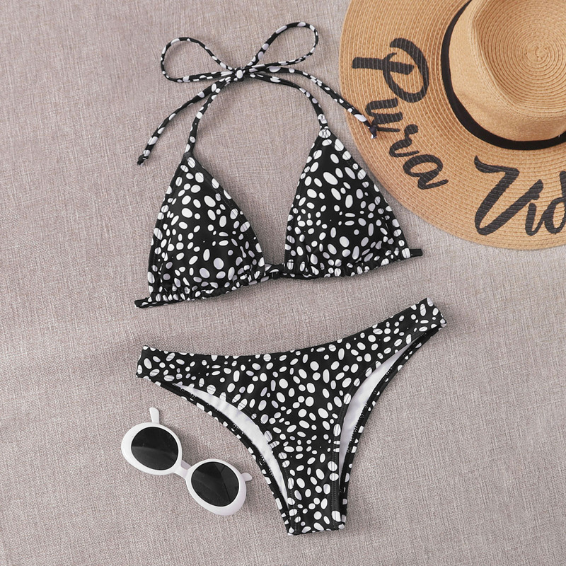 

Dalmatian Tie Back Triangle Bikini Swimsuit, Black and white