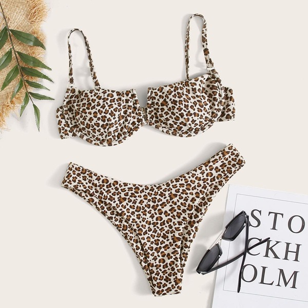 

Leopard V Wired Underwire Bikini Swimsuit, Multicolor