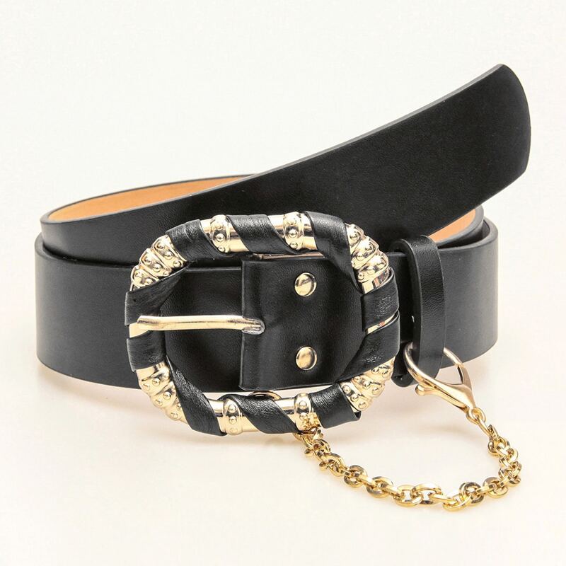 

Chain Decor PU Belt, Black