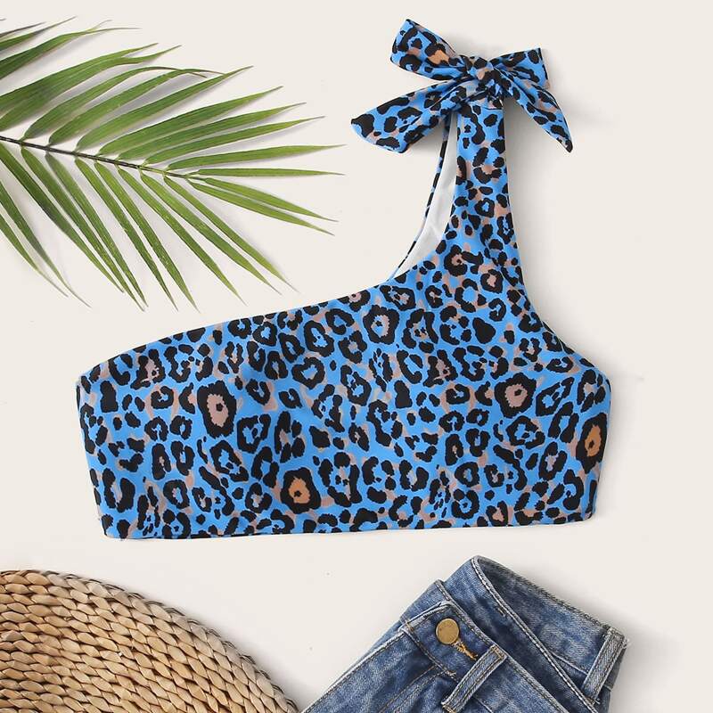 

Leopard One Shoulder Bikini Top, Multicolor